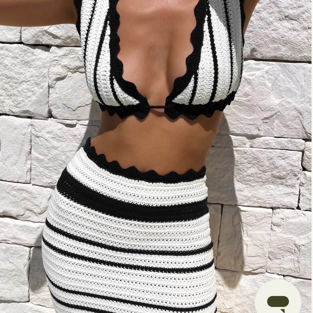 Meshki Jadia Black and White Crochet Two-Piece Set